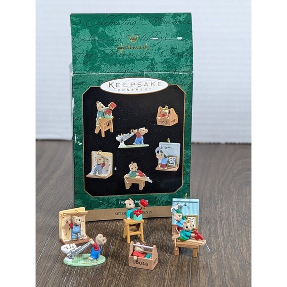 VTG Hallmark Keepsake Miniature Ornaments Tiny Home Improvers 1997 Set Of 6 Mice - Picture 1 of 10